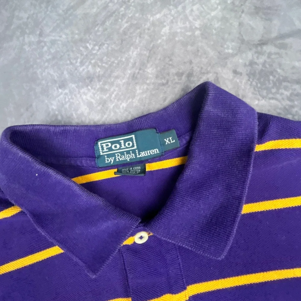 Polo Ralph Lauren Striped Polo Shirt Mens XL Purple Yellow Y2K Vintage Boxy Fit